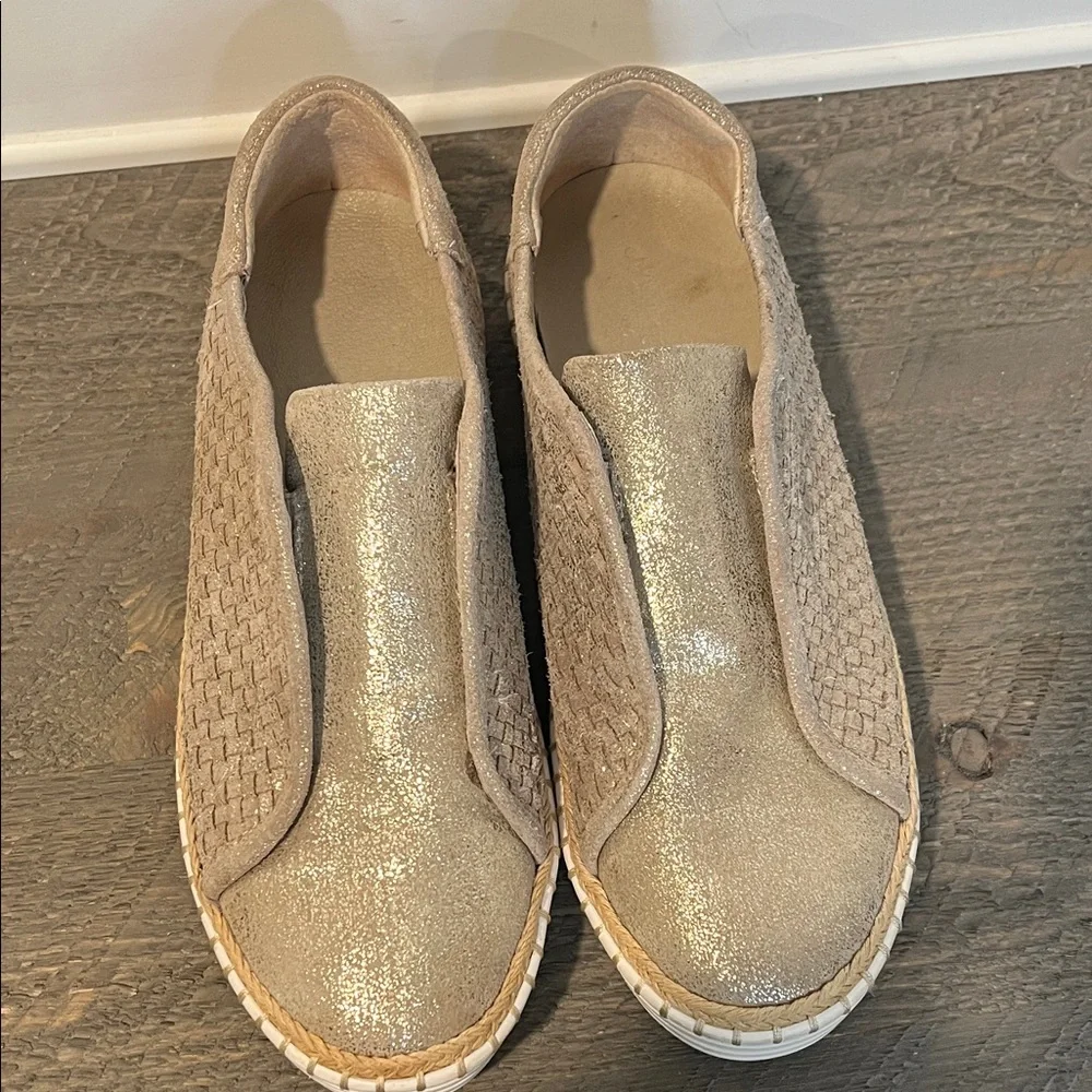 J/Slides NYC Kayla gold metallic woven leather slip on shoes 8.5 - Picture 6 of 8